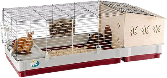 Ferplast Krolik Extra-Large Rabbit Cage w/ Wood Hutch Extension Rabbit Cage Includes All Accessories and Measures 55.9L x 23.62W x 19.68H and Includes ALL Accessories