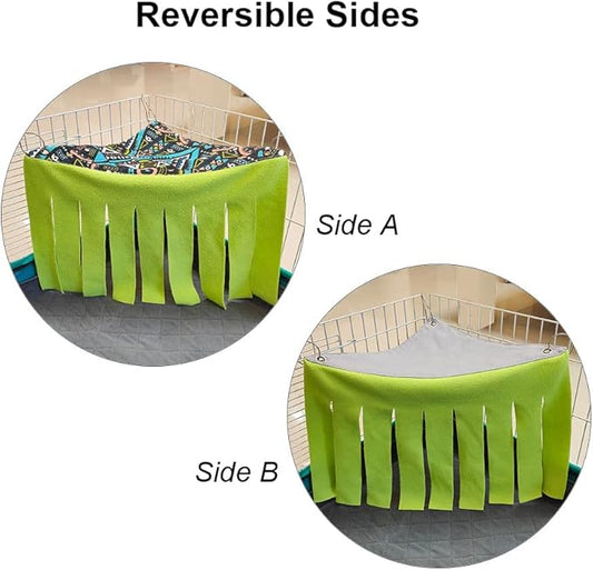RIOUSSI Guinea Pig Hideout Hideaway Corner Fleece Toys Cage Accessories with Reversible Sides. Green, Triangle