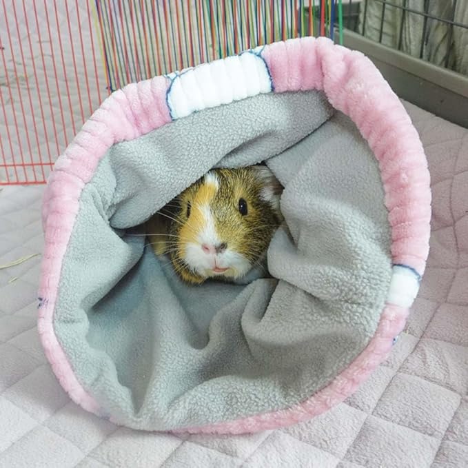 GuineaDad Guinea Pig Hideout & Tunnel Set – Plush Enrichment Toys and Accessories for Guinea Pigs – Soft Small Animal Hideaway, Tunnel, and Hiding Hut – Indoor Play for Cage or Enclosure (Pink)