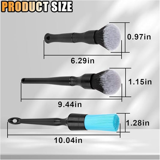 3PCS Ultra-Soft Car Detailing Brush Set - No Scratch Car Exterior and Interior Detail Brushes - Auto Cleaning Brush Kit Car Care Cleaner Duster Supplies for Wheels, Engine, Air Vent (Soft Hair)