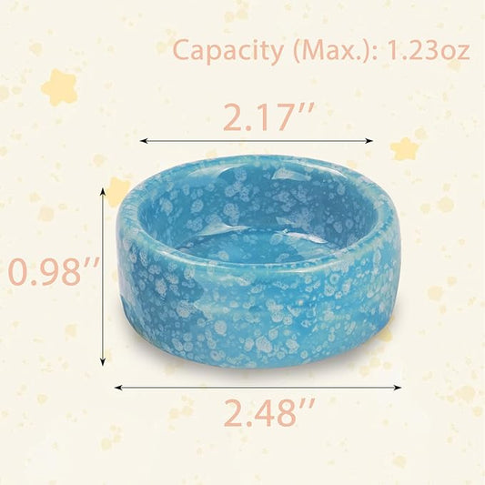 VanEnjoy 2 Pack Ceramic Guinea Pig Food Bowl Dotted Pattern Small Animal Feeding and Watering Supplies for Cage Cute Light Blue Hamster Water Dish for Chinchilla Ferret Bunny