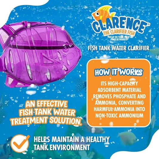 Clarence the Clarifier Fish - 6 pk, Purple - Aquarium Treatment, Clear Cloudy Fresh-Saltwater, Fish-Plant Safe, 10gal Tank Maintenance Each