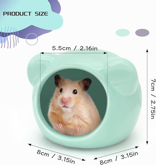 Ceramic Hamster House, Cute Animal Shaped Hamster Cave, Summer Cool Small Animal Hideout Habitat Decor for Dwarf Hamsters (Purple)