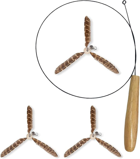 SunGrow Brown Feather Wand, Interactive Indoor Cat Toy with 1 Fishing Pole (34”) and 3 Feather Teasers (7”), Flexible Rod, Feline Fitness and Entertainment, 1 Set Per Pack