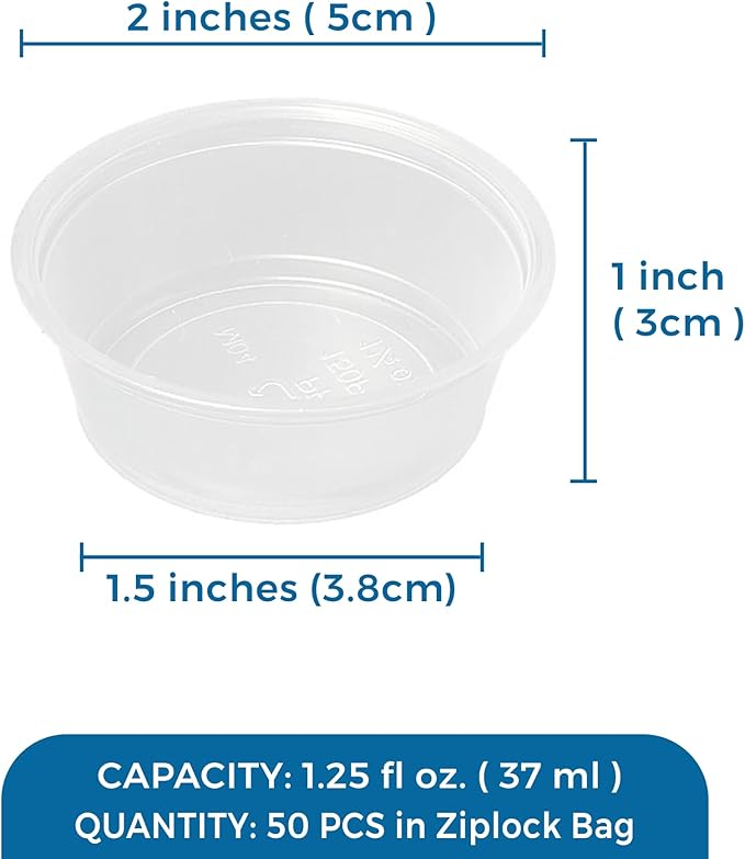 SunGrow Reusable Gecko Food & Water Cups, 50 Pcs, 0.5 Oz Recyclable Plastic Bowls, Fits Small Stands & Feeders, Durable & Easy to Clean, Ideal for Reptiles - in Resealable Bag