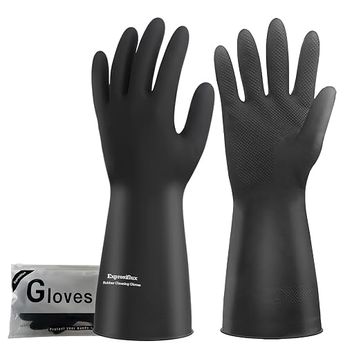 Thick Rubber Cleaning Gloves - 2 Pairs Black Rubber Gloves for Dishwashing Large, Non-Slip Kitchen Gloves for Washing Dishes, Reusable Cleaning Gloves, Waterproof, Heavy-Duty (2P,L)