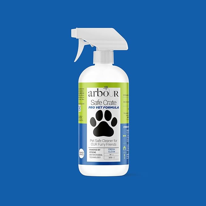Safe Crate Pro Vet Formula Pet Crate & Cage Cleaner Spray | Non Toxic Alcohol Bleach Ammonia Free Stain and Odor Remover for Plastic Metal Wood and Fabric Surfaces | 16 fl oz
