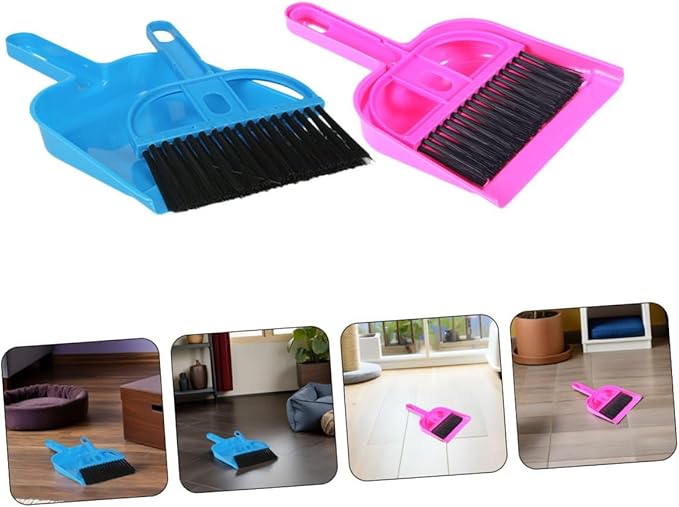 Mini Dustpan and Small Broom Set 10pcs for Pet Cage Cleaning, Bright Pink and Blue, Mini Handheld Brush for Hamsters, Rabbits, Hedgehogs, Chinchillas and Small Animals