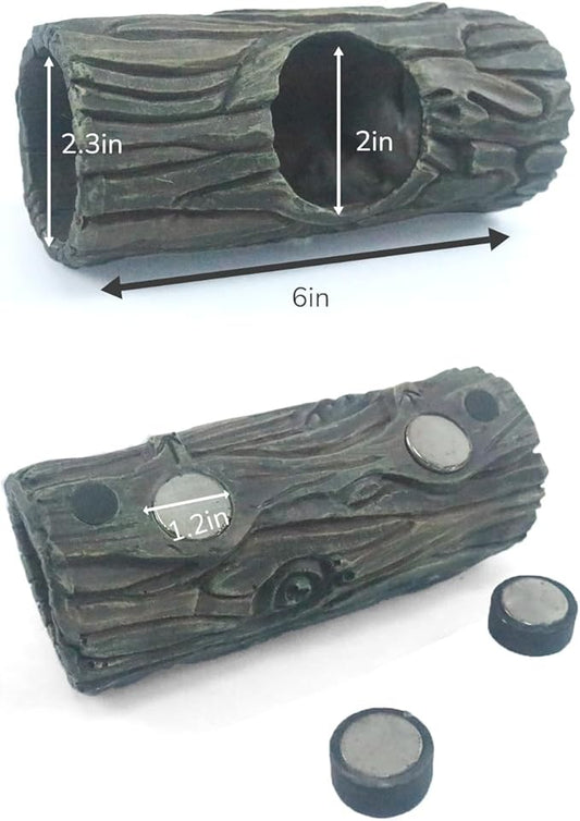 Magnetic Reptile Hide Cave,Resin Hollow Tree Trunk Hideout for Crested Gecko, Lizard, and Snakes,Climbing Toy & Terrarium Decor