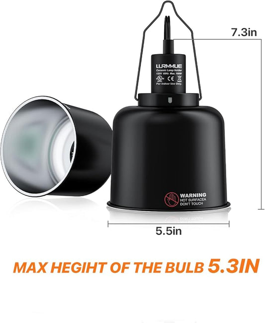 2-Pack 5.5 Inch Deep Dome Reptile Light Fixture with Clamp, ETL Certified E26 Ceramic Socket (100W), Aluminum UVA UVB Basking Lamp Holder for Terrariums, Bearded Dragons and Turtles