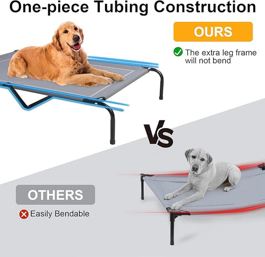 48'' Cooling Elevated Dog Bed with Pillow,Outdoor Indoor Raised Dogs Bed with Six Support Feet,Breathable Dog Cot Beds Teslin Medium Large Size Dogs,Dog Hammock Bed,Outside Pet Bed with 4 Ice Pack(L)