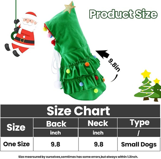 Vellibring Cat Christmas Outfit Green Pet Cloak with Hat with Star and Pompoms Puppy Cape Clothes Xmas Tree Elf Costumes Party Pet Supplies Accessories for Small Dogs Cats Pet Santa Presents