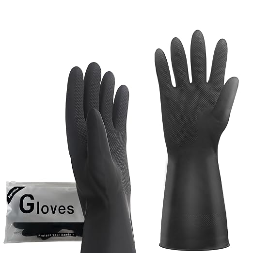Thick Rubber Cleaning Gloves - 3 Pairs Black Rubber Gloves for Dishwashing Large, Non-Slip Kitchen Gloves for Washing Dishes, Reusable Cleaning Gloves, Waterproof, Heavy-Duty (3P,L)
