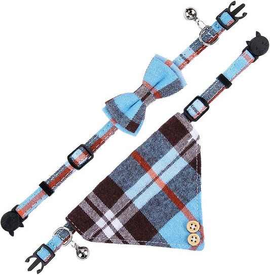 Faleela Breakaway Cat Collar with Bells - 2 Pack Cat Collar with Bells, Cat Collars with Bandana, Accessories for Pet Collars, Adjustable for Cats and Small Dogs