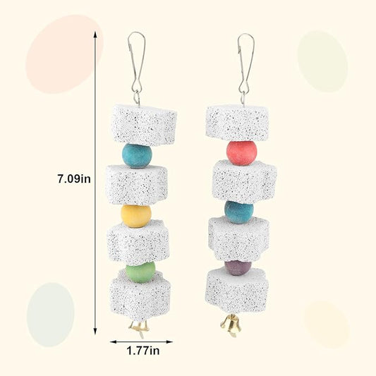 Hypeety Colorful Parrot Calcium Teeth Mouth Molar Grinding Stone Parakeet Parrot Budgie Cockatiel Cage Toy Hammock Swing Toy Hanging Toy Parrot Chewing Toy (2pcs)