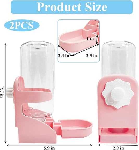 kathson 2 PCS Rabbit Water Dispenser for Cage 17 Oz Hanging Guinea Pig Water Bottle No Drip Gravity Automatic Bunny Water Bottle No Leak Small Animal Water Bottle for Chinchilla Ferret Hamster(Pink)