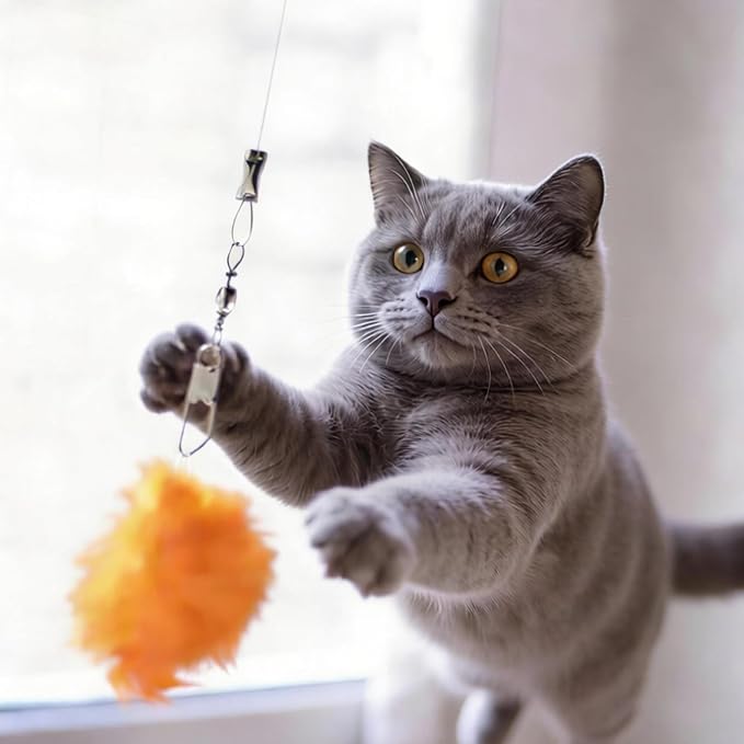 2pcs Cat Teaser Wand Refill String, 25.59 Inch Tough Replacement Strings Rod for Cat Wand, Clear Fishing Line Clasps Cat Dance Wires for Kitten Luring Pouncing Biting
