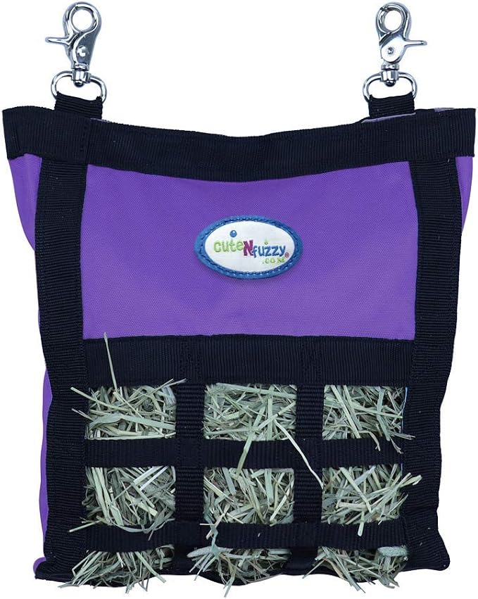 Rabbit & Guinea Pig Hay Bag Feeder with Super Tough Bottom® Design | Small 10" x 11" x 3" Hanging Hay Feeder | Organized Feeding | Made in USA Design (Dark Purple, Small 10" x 11" x 3")