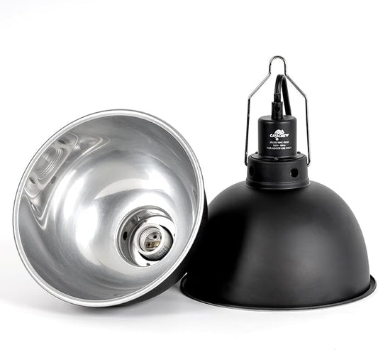 2 Pack Reptile Light Fixture, 8.5in Deep Dome Reptile Lamp Fixture, Optical Reflection Cover, Separate Switch & Hook, Terrarium Light Fixture for Reptile Heat Basking UVB Bulbs, 150W, Black
