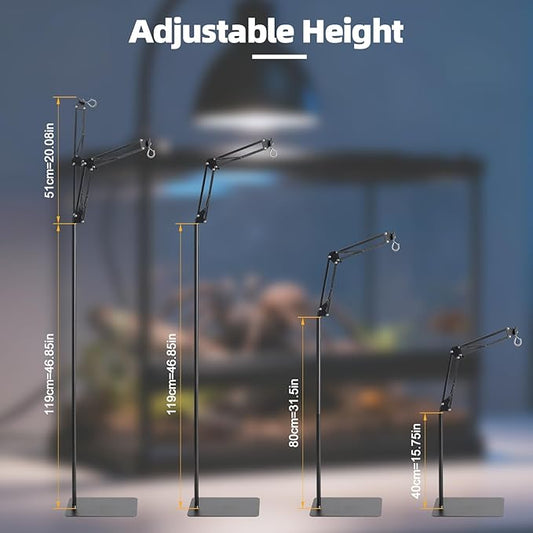 Ihomepark Reptile Lamp Stand, 15-46”Adjustable Heat Lamp Stand with 360°Rotating Arm & Heavy Duty Base, Floor Standing Reptile Light Holder for Bearded Dragon Turtles Snake and Chicks