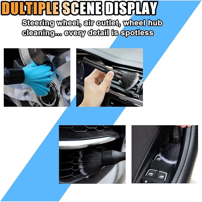 3PCS Ultra-Soft Car Detailing Brush Set - No Scratch Car Exterior and Interior Detail Brushes - Auto Cleaning Brush Kit Car Care Cleaner Duster Supplies for Wheels, Engine, Air Vent (Soft Hair)