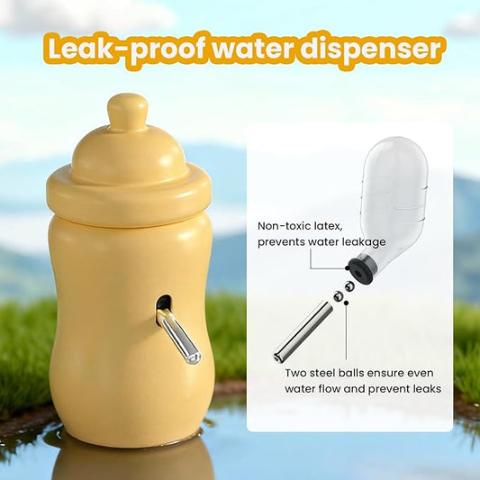 Ceramic Hamster Water Bottle with Stand and Food Bowl Set, Anti Flipping Food Dish and Water Dispenser for Dwarf Hamster Gerbils Syrian Hamster Mice Rats Accessories for Cages (Green)