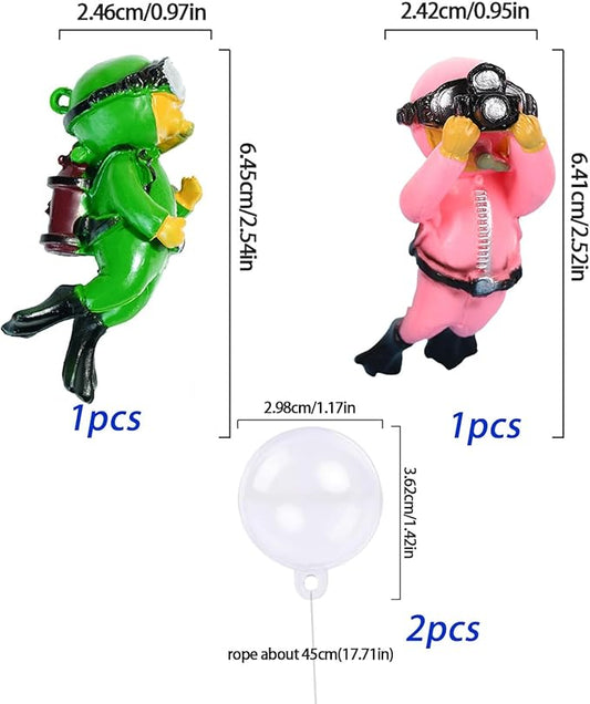 2-Pack Floating Fish Tank Decorations, Little Diver Aquarium Decoration Aquarium Accessories Fish Playmate for Fish Tank(Pink& Green)