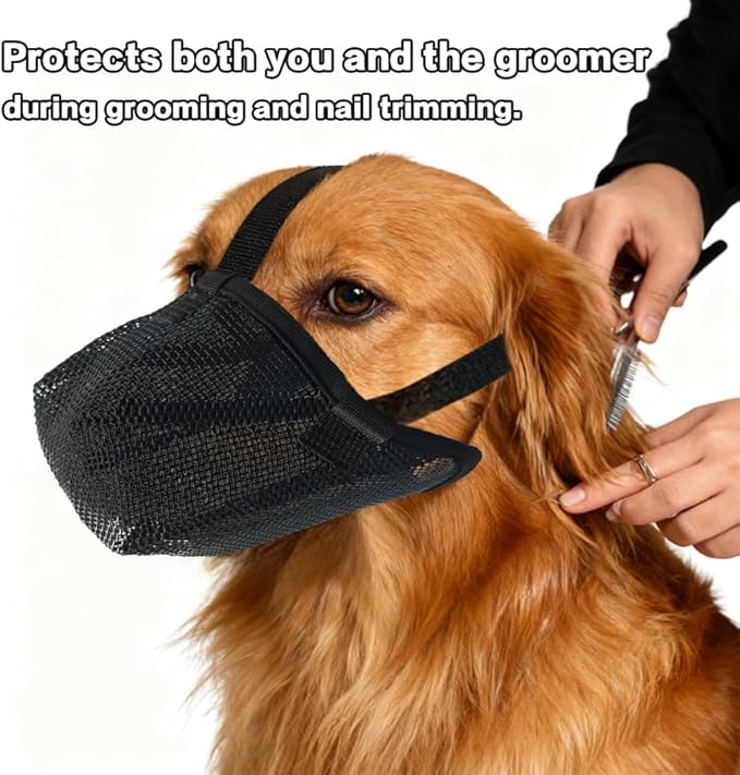 Dog Muzzle for Large Medium Small Dogs, Adjustable Soft Mesh Muzzle to Prevent Biting, Chewing, Barking – Vet Recommended, Secure Fit M