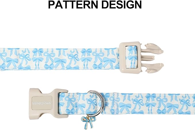 Lionet Paws Summer Dog Collar- Cute Blue Bow Dogs Collar with Plastic Buckle and Bowtie Pendant,Dog Collar for Medium Dogs Girl