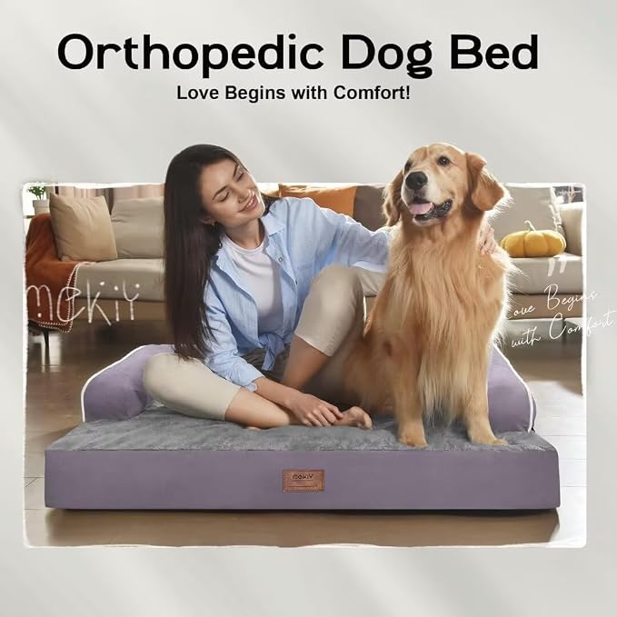 MEKIY Orthopedic Dog Sofa Bed with Bolster for Small Dogs Cats | Pillow Support for Neck Relief, Egg Crate Foam, Waterproof Liner, Anti-Slip Bottom, Removable Bolster Cover, 20 x 15 Inch