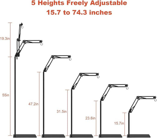 Reptile Lamp Stand, Adjustable 15.7 to 74.3 in Heat Lamp Metal Bracket Floor Light Holder for Lizards Bearded Dragons Chicks Terrarium Tank