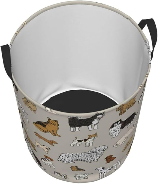 Cute Dogs Print Round Laundry Hamper Storage Basket Toys Clothes Organizer Bin For Home Bathroom Bedroom Dorm Nursery, 62l