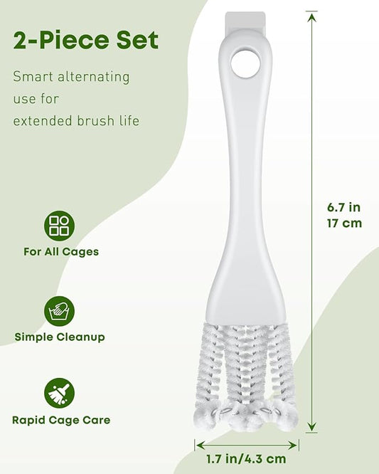 Pawfly 2 Pcs Bird Cage Cleaner Brush, 2-in-1 Bird Cage Cleaning Brush, Bird Poop Remover for Perches, Kennels & Small Animal Cages, Bird Cage Accessories, Bird Droppings Removal Brush