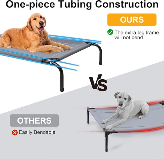 42''Cooling Elevated Dog Bed with Pillow,Outdoor Indoor Raised Dogs Bed with Six Support Feet,Breathable Dog Cot Beds Teslin Medium Large Size Dogs,Pet Hammock Beds, Pet Beds with 4 Ice Pack(Medium)