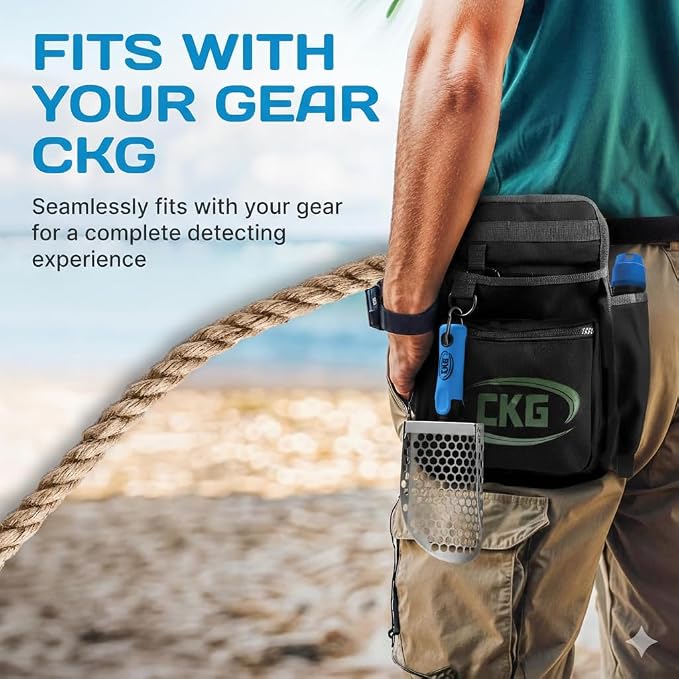 CKG Hand Sand Scoop for Metal Detecting with Ergonomic Blue Handle, Detecting Shovel for Beach Sand Sifter, Heavy Duty Stainless Steel, Perfect from Metal Detector Accessories