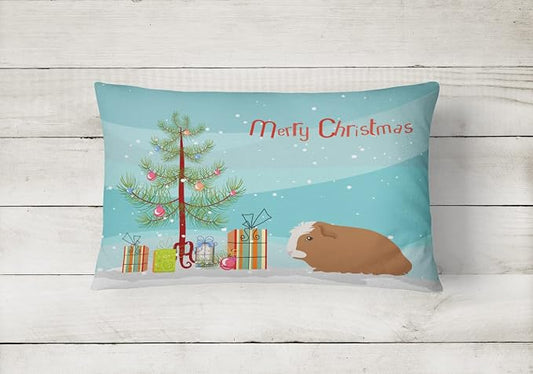 Caroline's Treasures CK4440PW1216 Crested Guinea Pig Merry Christmas Canvas Fabric Decorative Pillow Machine Washable, Indoor Outdoor Decorative Pillow for Couch, Bed or Patio, 12HX16W