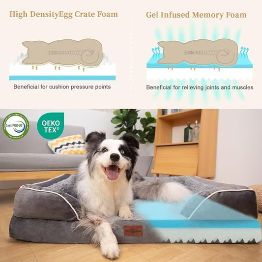 Comfort Expression Orthopedic Dog Bed for Extra Large Dogs with Bolster | Waterproof Dog Couch Bed with Washable Cover & Non-Slip Bottom, Supportive Egg Crate Foam XL Pet Bed, 45x35 Inch