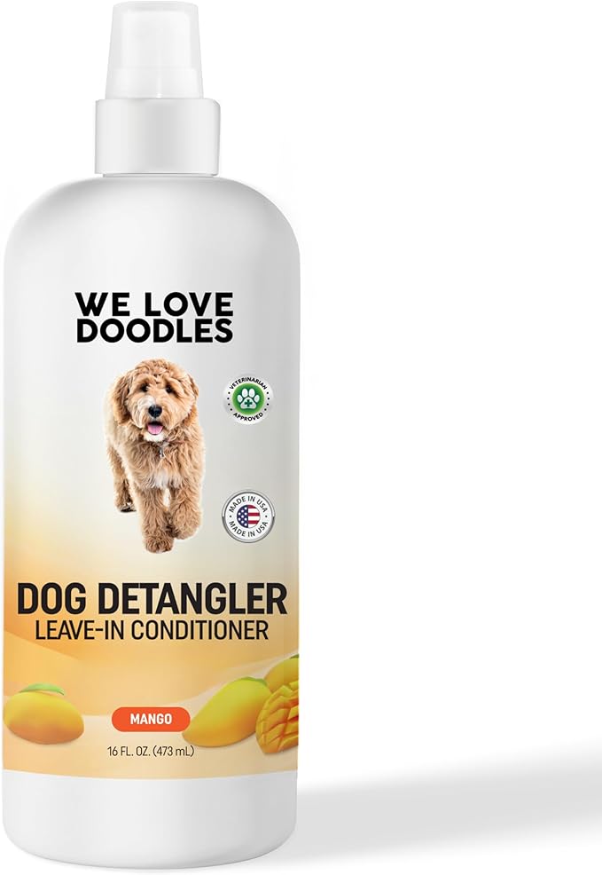 We Love Doodles Dog Detangler Spray - Leave-in Conditioner for Dogs Detangling Spray - Dematting Spray Tangle Remover - Made in The USA, Large 16 fl oz (Mango)