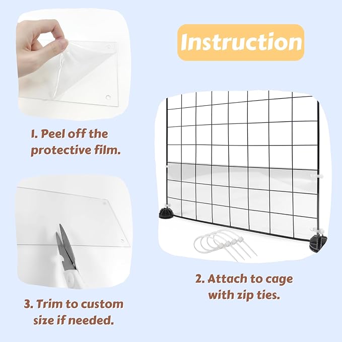 12 Pcs Cage Guard 13.8"x4.7" with Zip Ties Scatter Guard Clear Cage Liner Flexible Side Lining for Rabbit Guinea Pig C&C Metal Wire Playpen