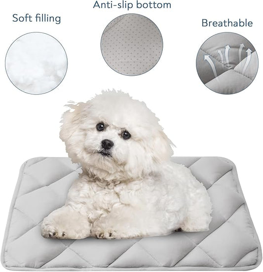Dog Bed Crate Pad 2 Pack, Soft Dog Crate Mat with Anti-Slip Bottom, Machine Washable Kennel Pad, Fits 24 Inch, Grey