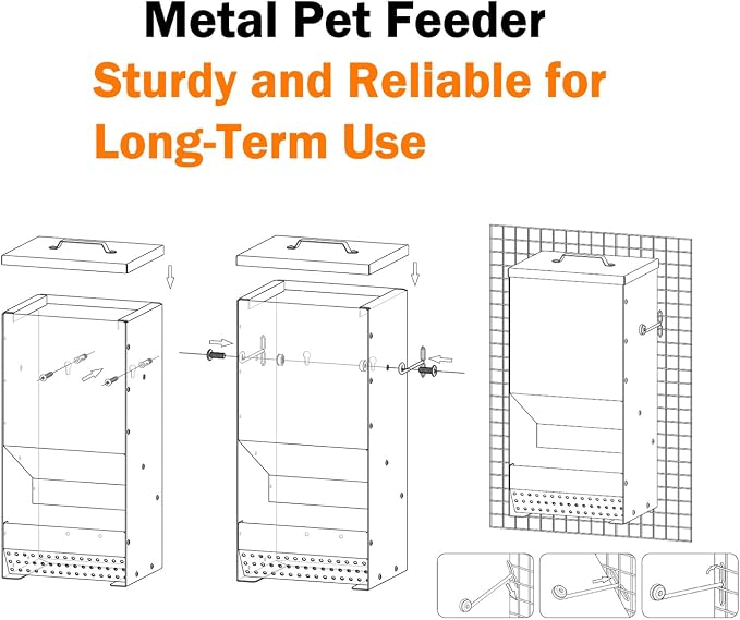 Metal Rabbit Feeder, 5-Pound Capacity Rabbit Feeder, Outdoor Small Animal Feeder for Rabbits, Chicks, Cats, Guinea Pigs, Free Large Capacity Small Animal Water Bottle