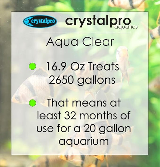Crystalpro Water Clarifier 16.9 Oz - Aqua Clear Treats 2650 Gallons - Clear Cloudy Fish Tank Water - for Freshwater Aquariums and Fish Ponds -Fish Tank Cleaner- Use with Aquarium Filter