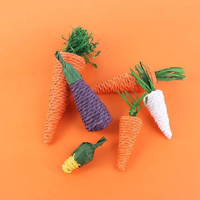 Kopida 3 Pcs Pet Rabbit Carrot Chew Toys, Rodent Chew Grass Toys Teeth Cleaning Toys for Rabbits, Guinea Pigs, Chinchilla, Hamsters, Small Animal