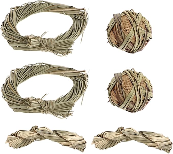 6pcs Natural Grass Chew for Small Animals Bunny Teeth Cleaning for Rabbits Guinea Pigs Hamsters Stress Relief Dental Care Chew Props for Small Pets