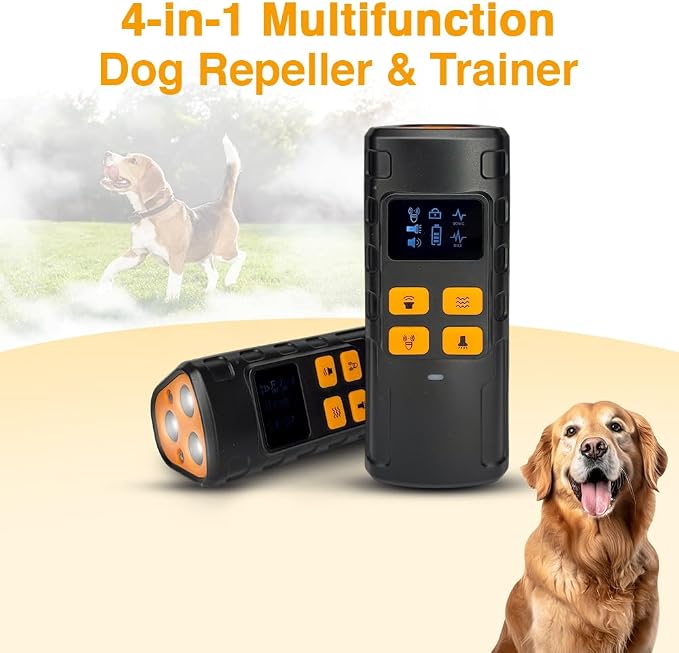 Superious Dog Bark Deterrent Device 4-in-1 Ultrasonic Anti Barking Control, 3X Ultrasonic Power, 6 Training Modes, 60FT Range, Indoor Outdoor, Rechargeable, IPX6 Waterproof, Compact with Flashlight