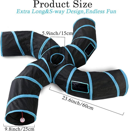 Cat Tunnel,4 Way Large Collapsible Tunnels Tube Upgrade with 5 Peek Hole,S-Shaped Maze House Play Toy Interactive Cat Toy for Cat Kitten Kitty Rabbit