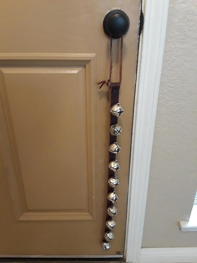 Warner Arctic Sleigh Bells Decorative Leather Strap Door Bells USA (10" with 3 Bells, Tan Leather with Brass Bells)