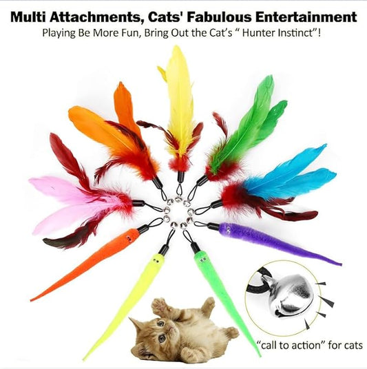 Interactive Cat Toys - Retractable Wand Toy and Feather Toys Refills for Indoor Cats to Chase and Exercise