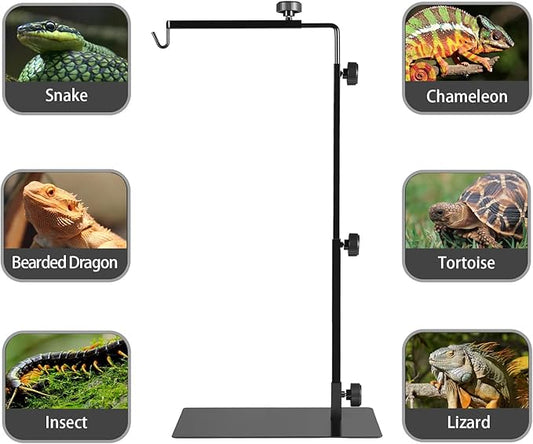 Reptile Metal Lamp Stand, Adjustable 24 to 38 in of The Basking Light Floor Holder Heat Lamp Bracket, Suitable for Snake Turtle Bearded Dragon Chameleon Habitat Terrarium Tank Accessories