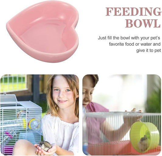 Alasum Heart Shaped Ceramic Hamster Food Bowl, Cute Pink Small Animal Feeding Dish for Dwarf Hamsters, Rabbits, Guinea Pigs and Squirrels, Anti-Tip Water Bowl Cage Accessories, 3.1 x 2.7 0.98Inch